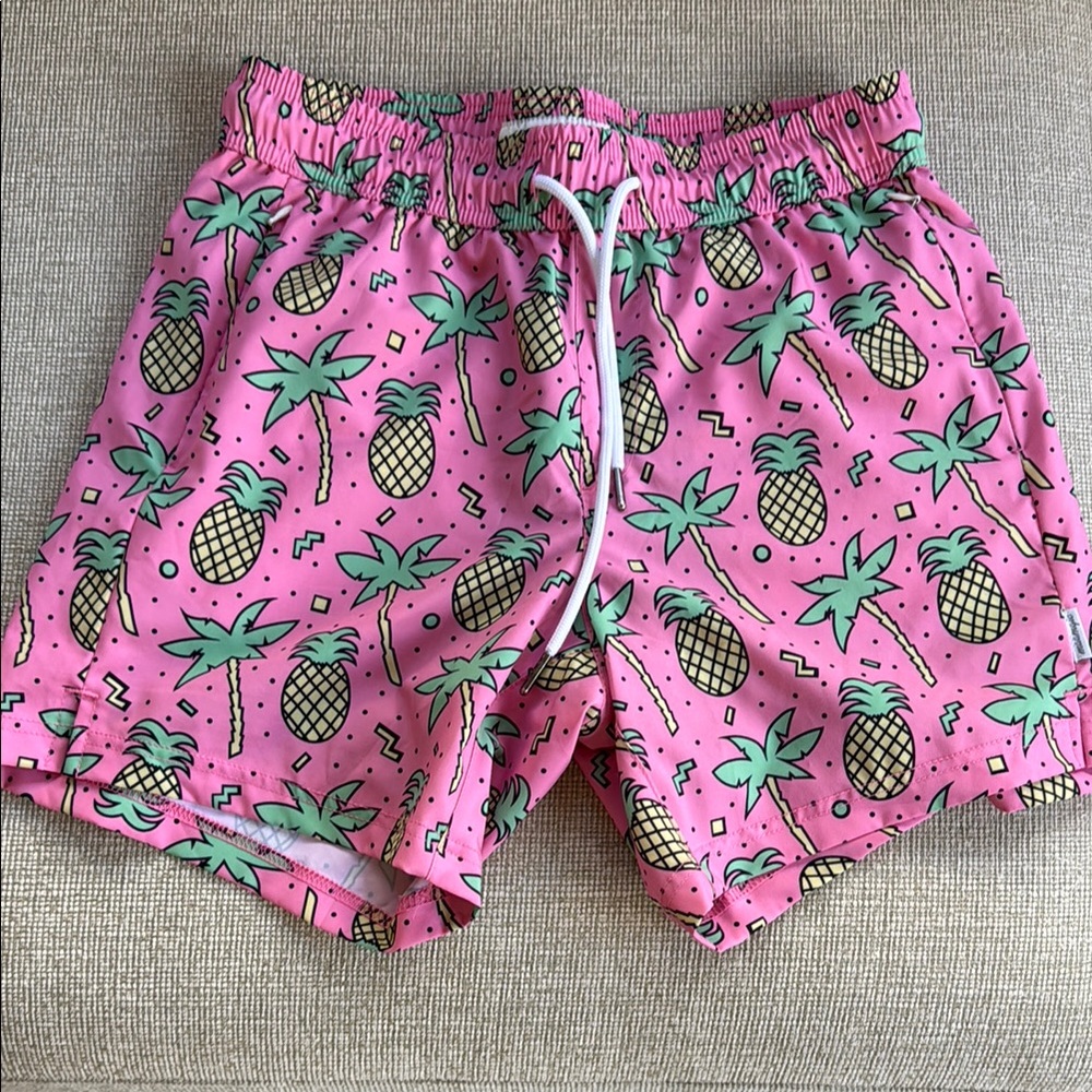 Pink Pineapple Print Swim Trunks